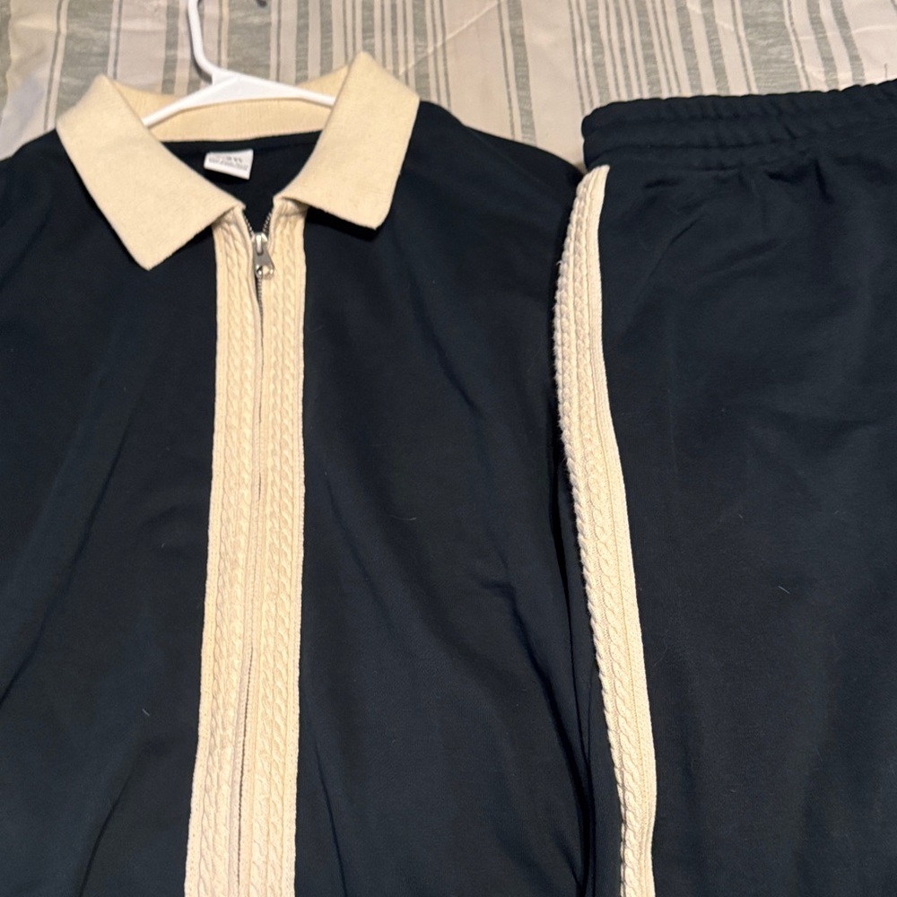 Zara Dark greenish and Cream Zip-Up Jacket and Pants Set
